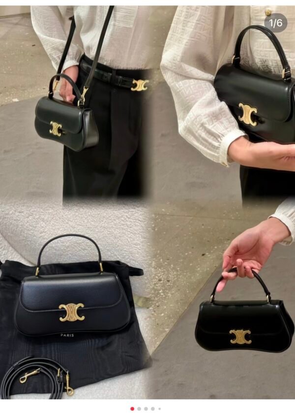 12 Celine Teen Lola Bag 22.5cm Shiny Calfskin Versatile Shoulder and Crossbody Bag with Gold-Tone Triomphe Clasp