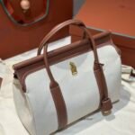 Loro Piana Loom L32 Bag 33cm Designer Canvas & Leather Tote Handbag Work & Travel Satchel with Detachable Pouch