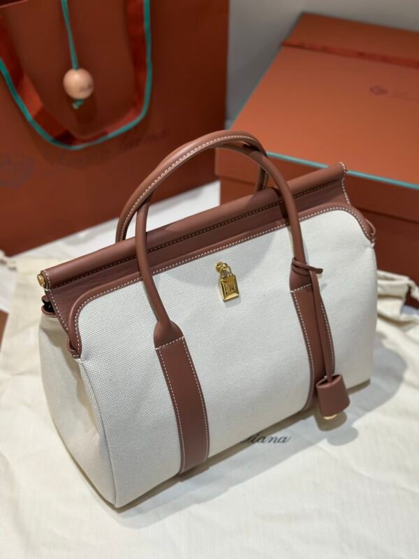 Loro Piana Loom L32 Bag 33cm Designer Canvas & Leather Tote Handbag Work & Travel Satchel with Detachable Pouch