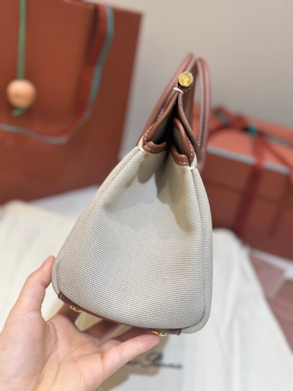 Loro Piana Loom L25 Handbag 25cm Quiet Luxury Calfskin and Canvas Top Handle Bag for Women
