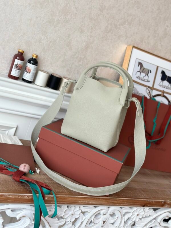 Loro Piana Medium Bale Bag Grained Calfskin Minimalist Bucket Bag with Detachable Shoulder Strap 6 Colors