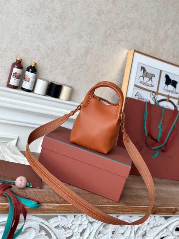 12 Loro Piana Mini Bale Bag 13x16x13cm Grained Calfskin Luxury Designer Mini Bucket Bag with Adjustable Crossbody Strap