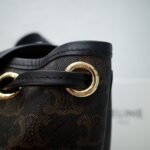 CELINE Triomphe Canvas & Calfskin Folco Backpack 23x30x16cm Timeless Vintage Drawstring Rucksack 13