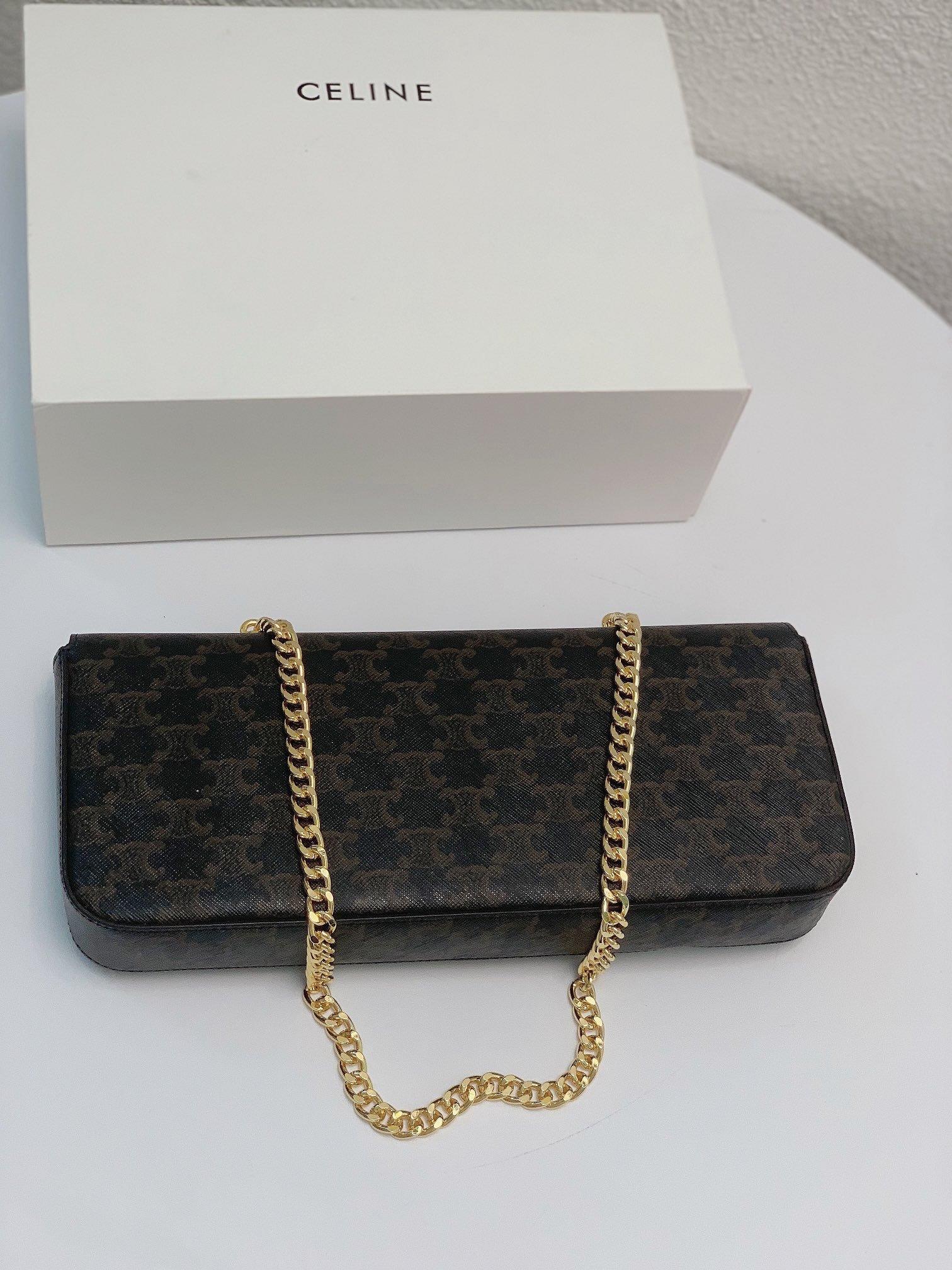 Celine Triomphe 30cm Horizontal Bag Top-Tier Leather Chain Bag for Women Retro Aesthetic Underarm Bag 13
