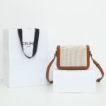 CELINE Teen Triomphe Bag 18.5cm Textile and Calfskin Designer Crossbody Shoulder Bag for Women 4 Colors 13