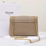 Celine Triomphe Chain Bag 25cm Supple Calfskin and Signature Canvas Medium Flap Shoulder Bag with Gold-Tone Hardware 13
