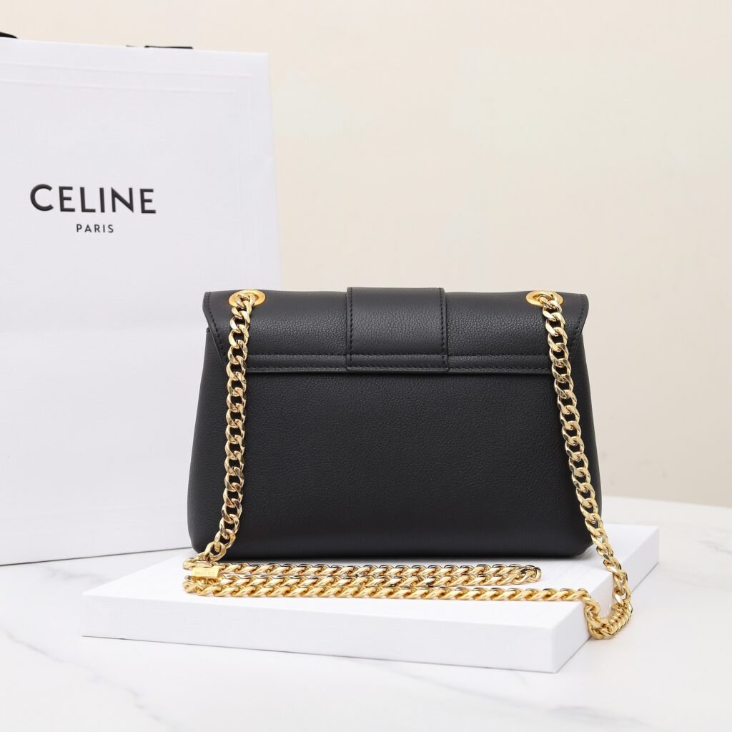 Celine Triomphe Chain Bag 21cm Calfskin Craftsmanship Black & Taupe Flap Bag – Image 7 Celine Triomphe Chain Bag 21cm Calfskin Craftsmanship Black & Taupe Flap Bag – Image 7