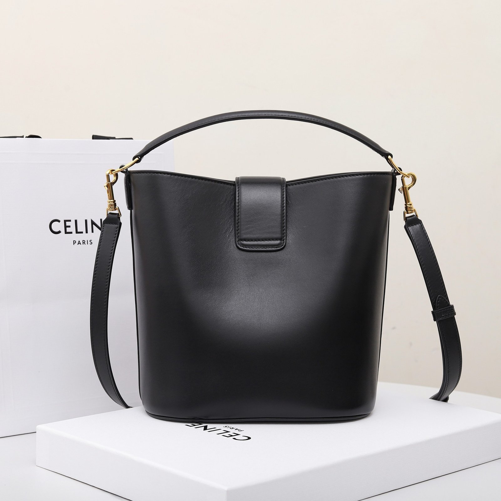 CELINE Triomphe Bucket Bag 28cm Calfskin Smooth Leather Shoulder Bag for Women with Adjustable Crossbody Strap 13