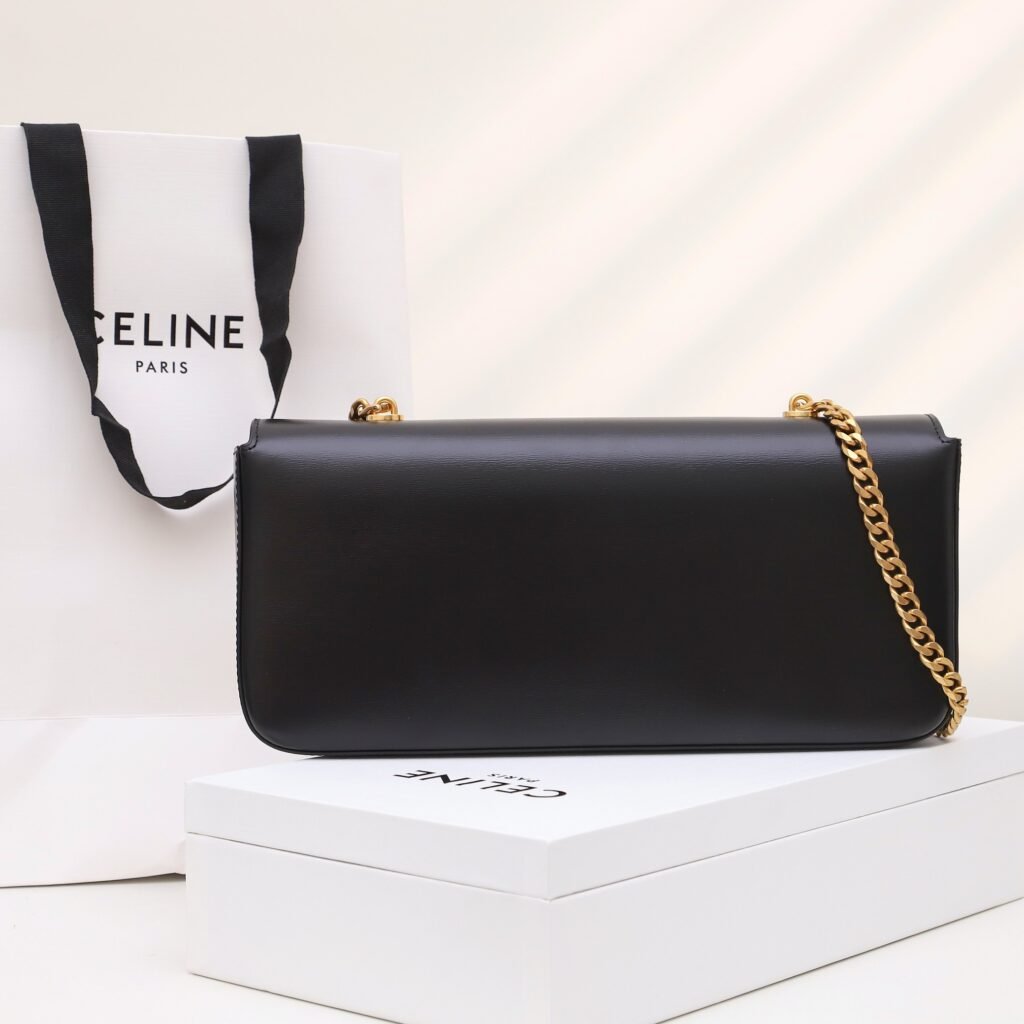 Celine Triomphe Chain Bag 33cm Shiny Calfskin Leather Underarm Bag – Image 11 Celine Triomphe Chain Bag 33cm Shiny Calfskin Leather Underarm Bag – Image 11