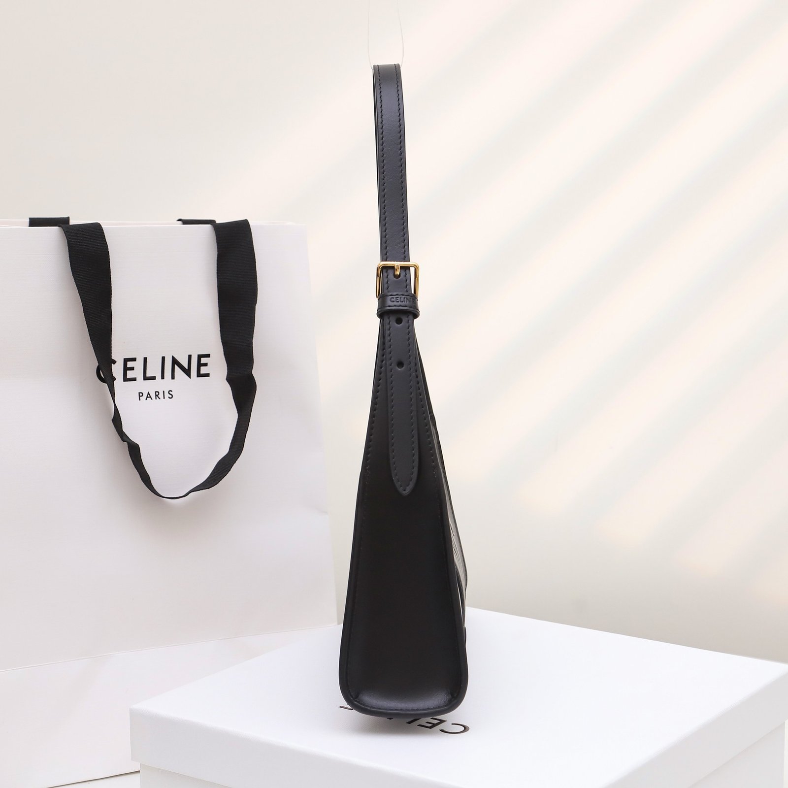 CELINE Triomphe Embossed Calfskin Shoulder Bag Matte Leather Mini Hobo Underarm Bag Handbag for Women 13