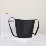 CELINE Cuir Triomphe Small Bucket Bag 17x22cm Tan and Black Calfskin Leather Crossbody Handbag with Adjustable Strap 13