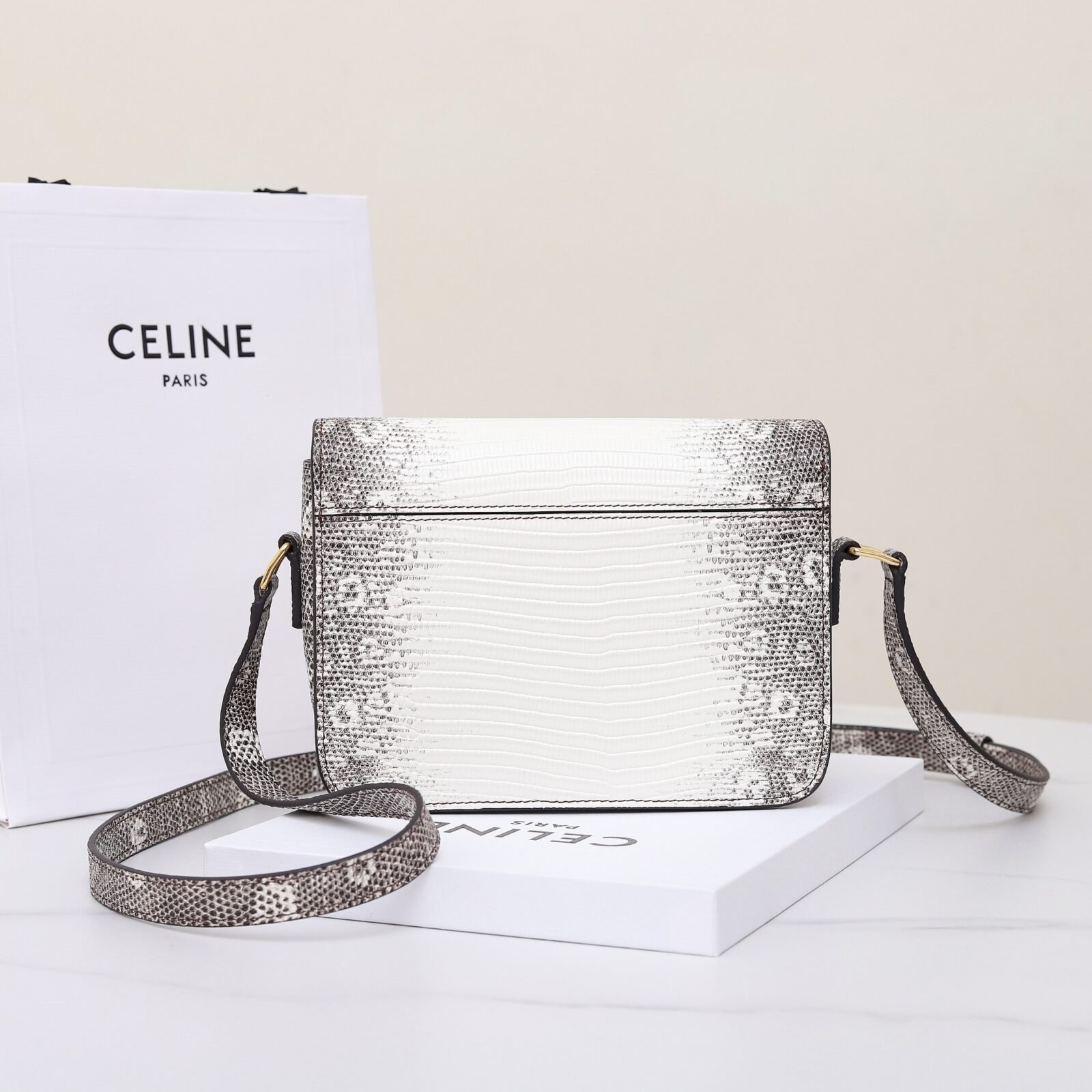 Celine Triomphe Classique Shoulder Bag 18.5cm Lizard and Crocodile Embossed Leather Crossbody Handbag 13