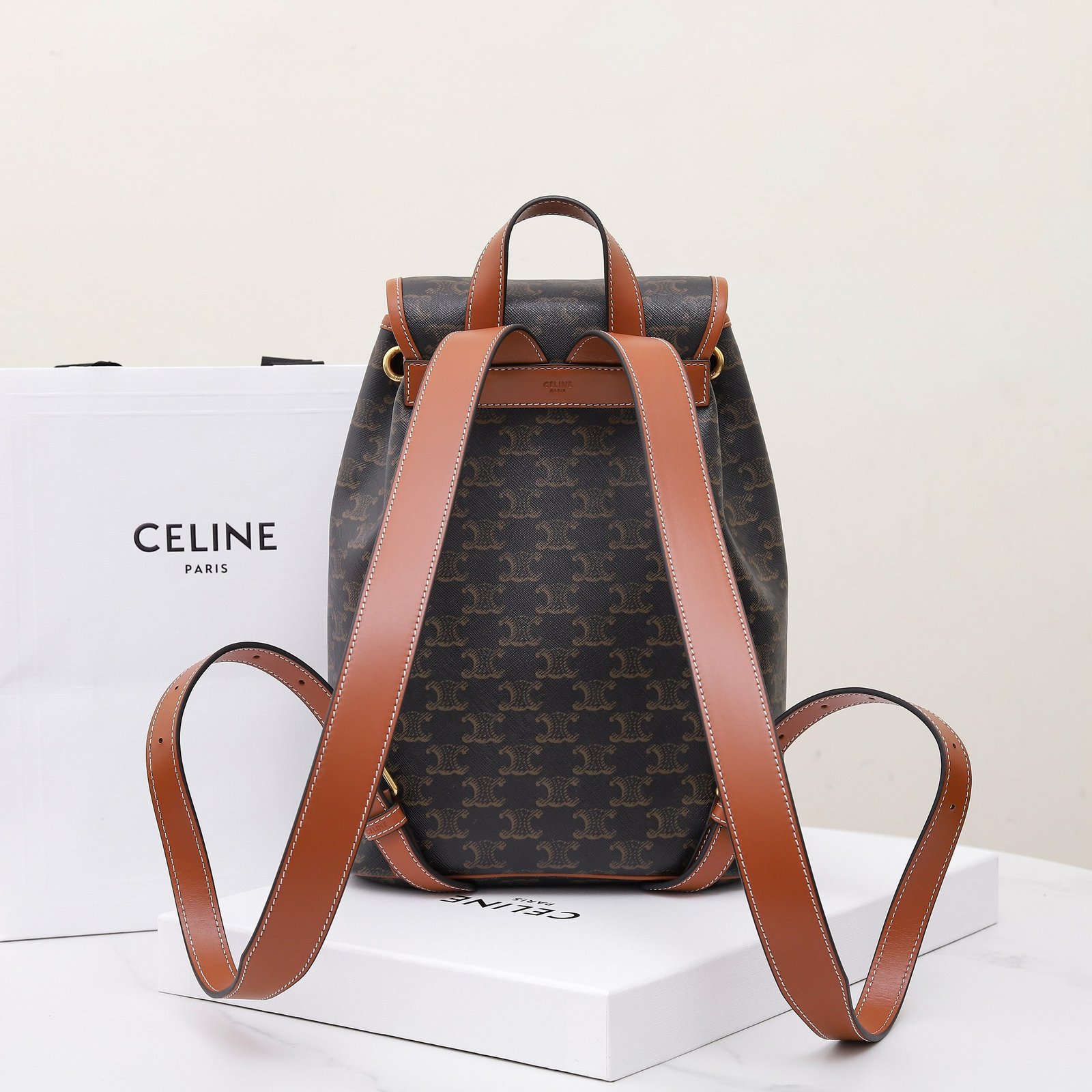 CELINE Triomphe Canvas Backpack Vintage Monogram Leather Bookbag in Mini and Large Sizes Rucksack 13