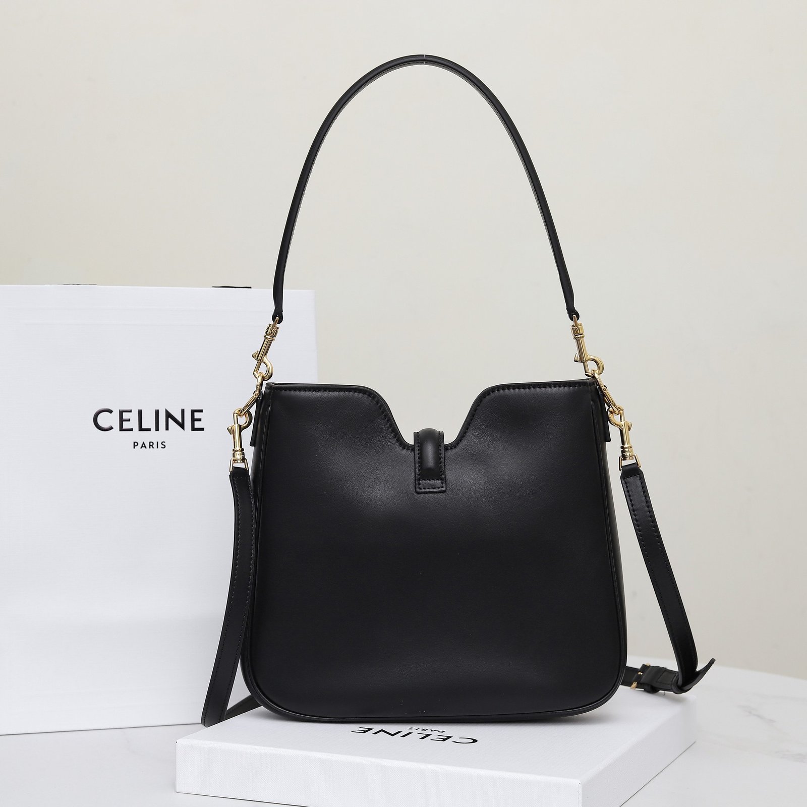 Celine Calfskin Shoulder Bag 24.5cm Minimalist Crossbody Handbag with Gold Hardware Twist-Lock 2025 13