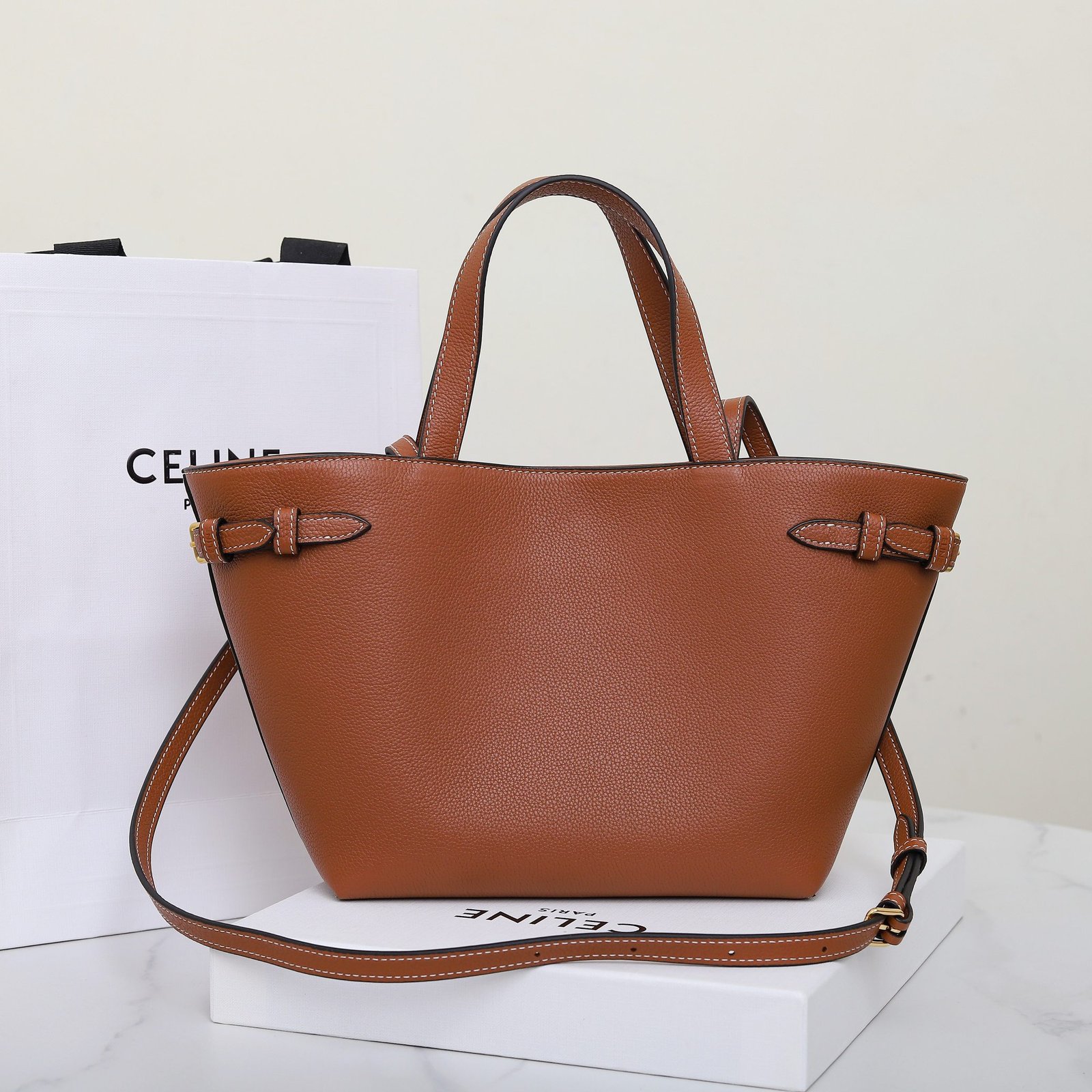 CELINE Small Anais Tote Bag 20.5cm Italian Calfskin Transformable Cuir Triomphe 2-Way Crossbody Bucket Bag 13