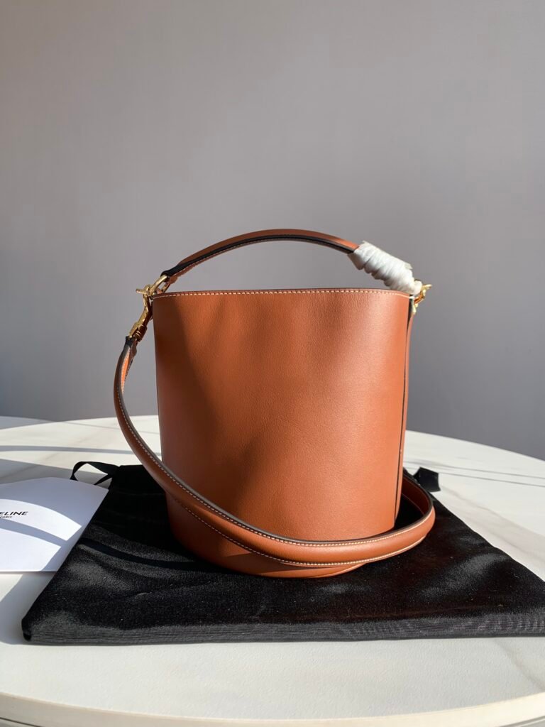 CELINE Teen Bucket 16 Bag Houndstooth vs. Tan Calfskin Handbags &ndash; Image 11