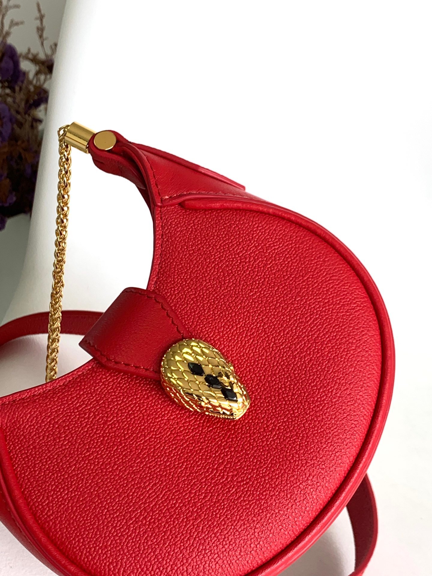 BVLGARI Serpenti Ellipse Mini Crossbody Bag Calf Leather Crescent Shoulder Bag with Snake Head Buckle High-End Purse for Women – Image 8