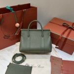 Loro Piana Loom L25 Grained Leather Handbag 25cm Top Handle Tote with Detachable Strap and Padlock Crossbody Bag for Women