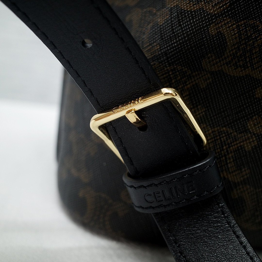 CELINE Triomphe Canvas & Calfskin Folco Backpack 23x30x16cm Timeless Vintage Drawstring Rucksack 14