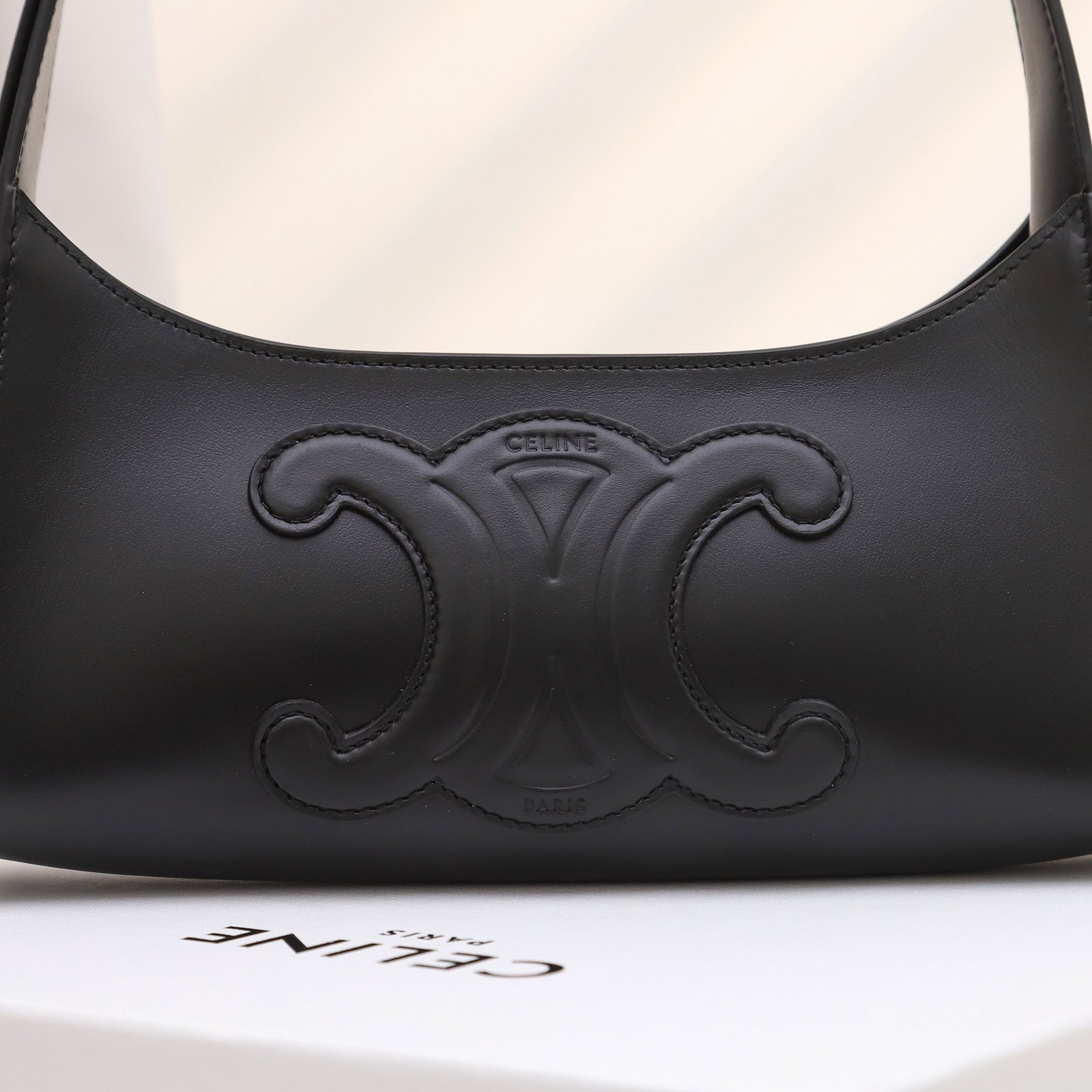 CELINE Triomphe Embossed Calfskin Shoulder Bag Matte Leather Mini Hobo Underarm Bag Handbag for Women 14