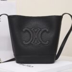 CELINE Cuir Triomphe Small Bucket Bag 17x22cm Tan and Black Calfskin Leather Crossbody Handbag with Adjustable Strap 14