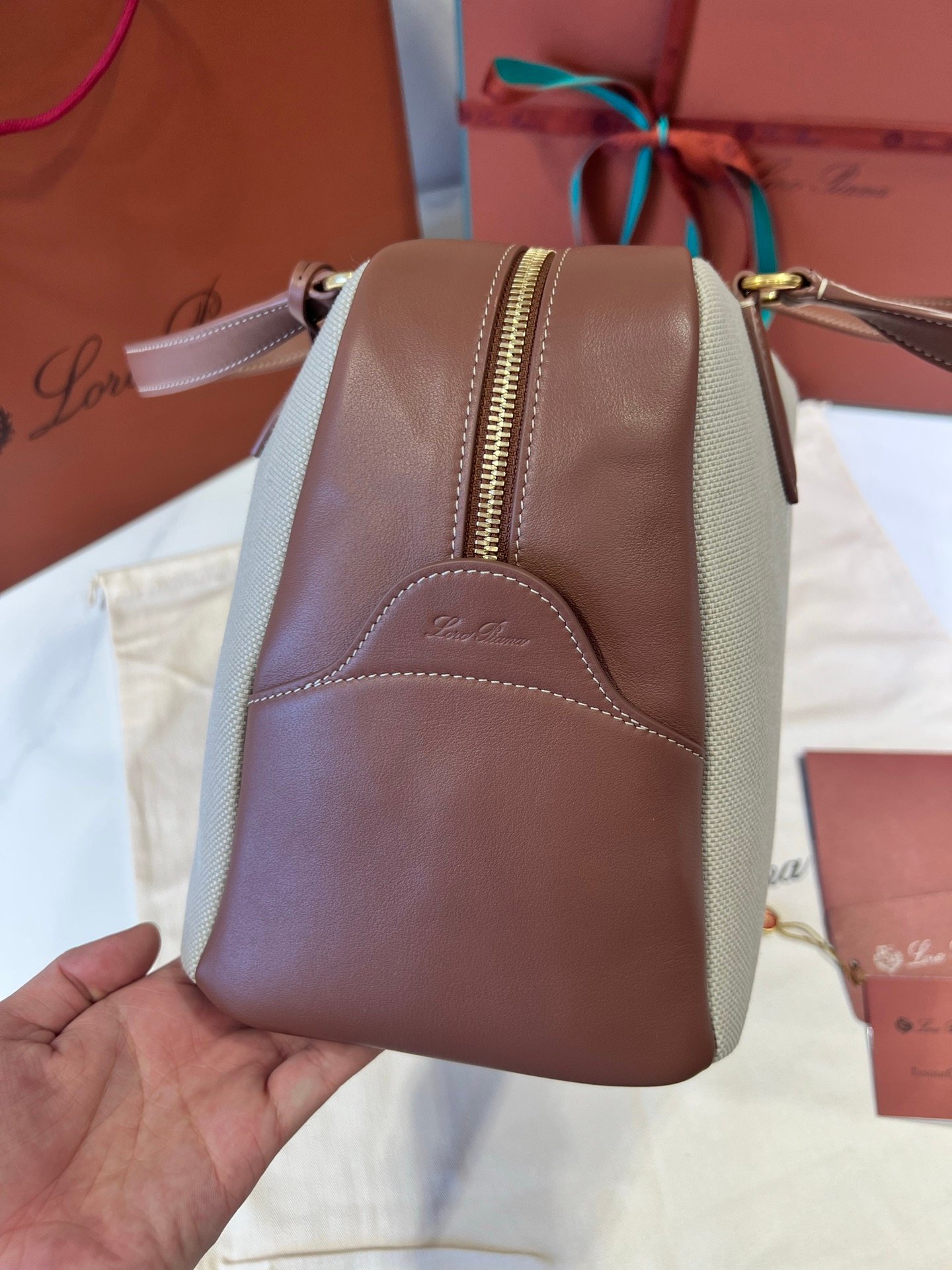 Loro Piana Needle Bag 31cm/39cm Canvas and Leather Minimalist Designer Crossbody Handbag for Daily Use