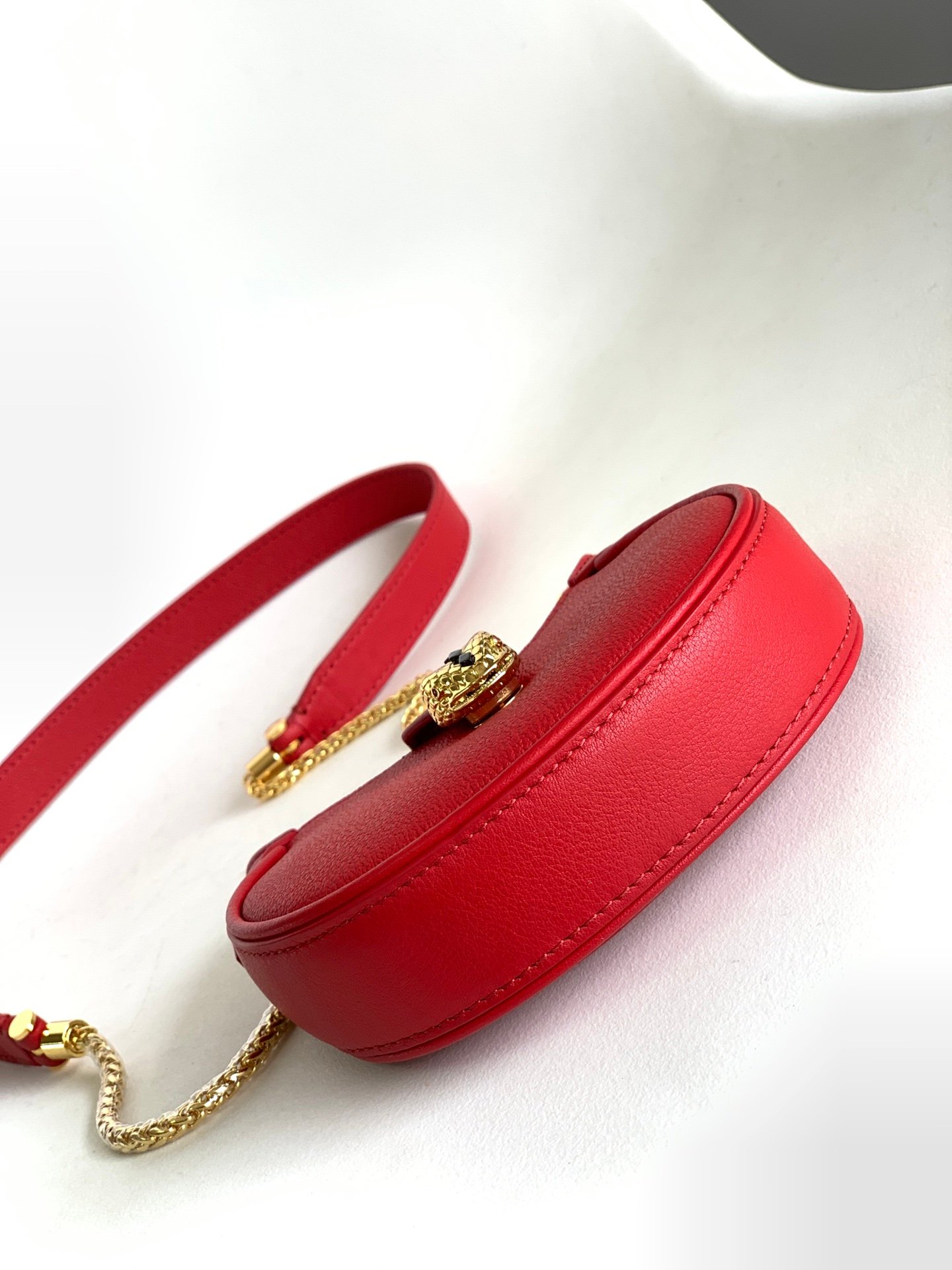 BVLGARI Serpenti Ellipse Mini Crossbody Bag Calf Leather Crescent Shoulder Bag with Snake Head Buckle High-End Purse for Women &ndash; Image 9