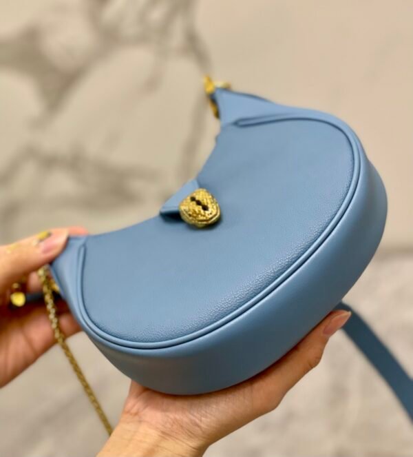 14 BVLGARI Serpenti Ellipse Small Crossbody Bag 20cm Calf Leather Crescent Hobo Shoulder Bag with Snakehead Closure