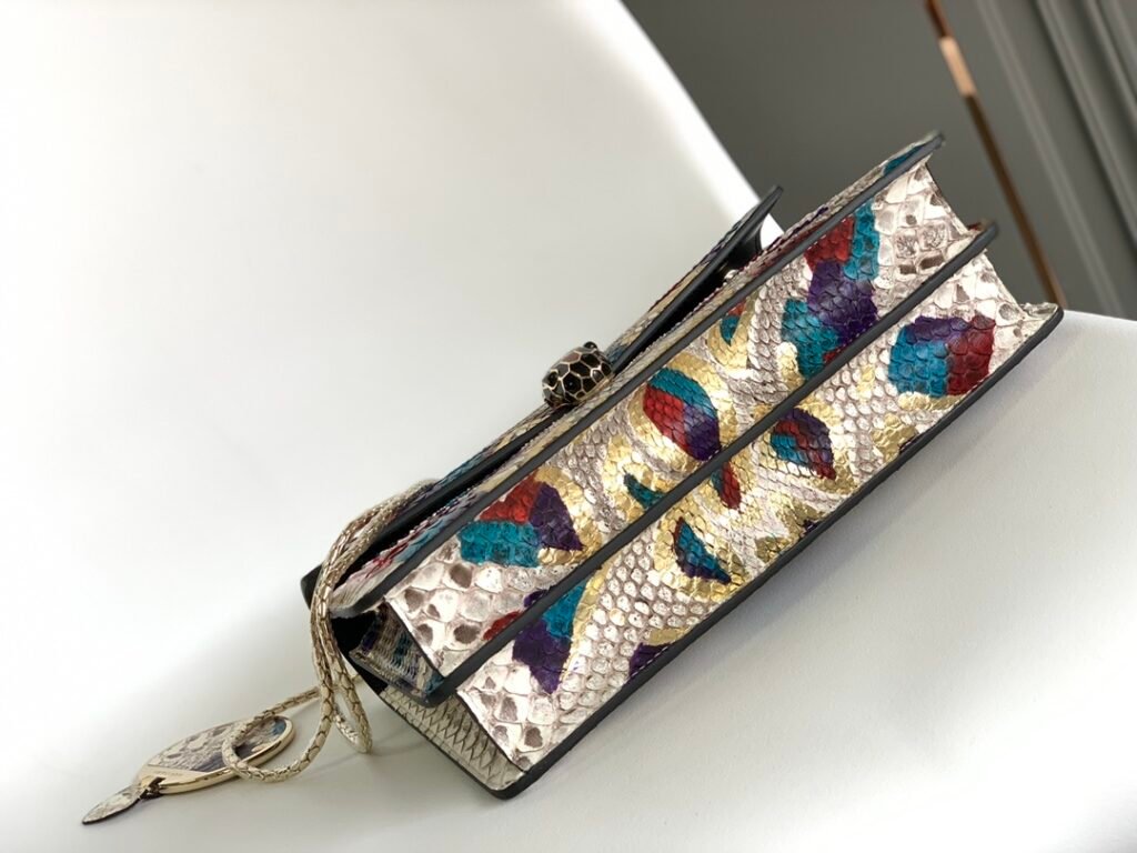 BVLGARI Serpenti Forever Shoulder Bag Rare Lunar Multi-Color Python Leather Crossbody Bag with Snakehead Buckle 20cm/27cm – Image 13 BVLGARI Serpenti Forever Shoulder Bag Rare Lunar Multi-Color Python Leather Crossbody Bag with Snakehead Buckle 20cm/27cm – Image 13