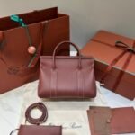 Loro Piana Loom L25 Grained Leather Handbag 25cm Top Handle Tote with Detachable Strap and Padlock Crossbody Bag for Women
