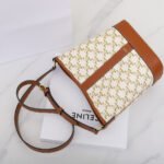 Celine Triomphe Canvas Bucket Bag 30cm Vintage Embroidered Shoulder Bag Calfskin Leather Large Capacity Designer Hobo Bag 15