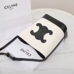 CELINE Triomphe Small Bucket Bag 22x17cm Canvas and Calfskin 3D Logo Shoulder Bag for Women Tan and Black 15