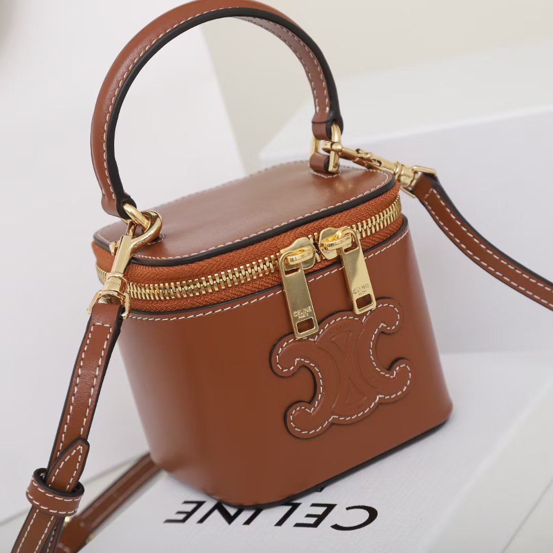 Celine Mini Vanity Case 9.5cm Shiny Calfskin with Triomphe Motif Leather Luxury Crossbody Bag 15