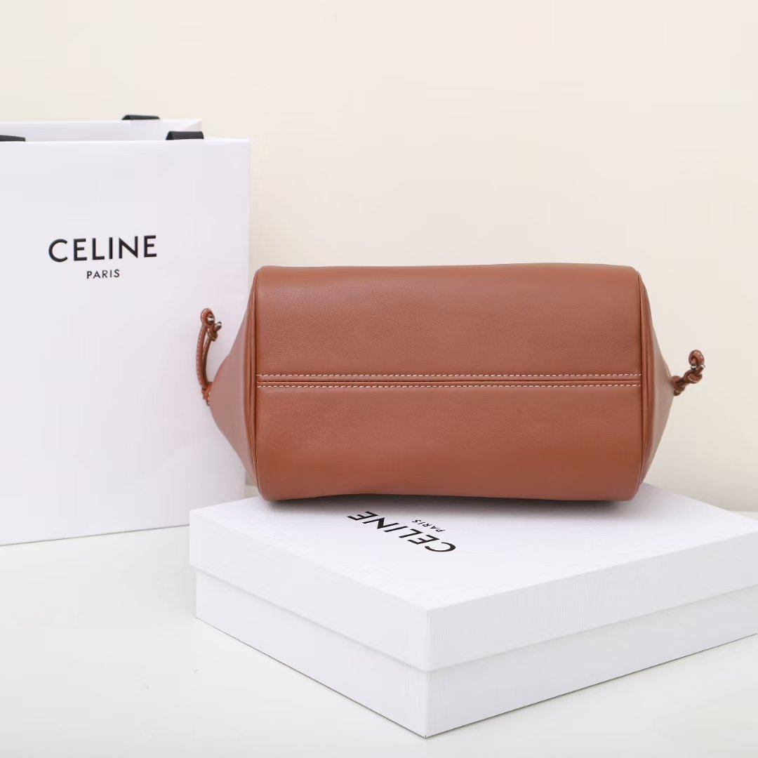 Celine Triomphe Cuir Drawstring Bag 22cm Small Smooth Calfskin Leather Crossbody Handbag with Embossed Logo 15