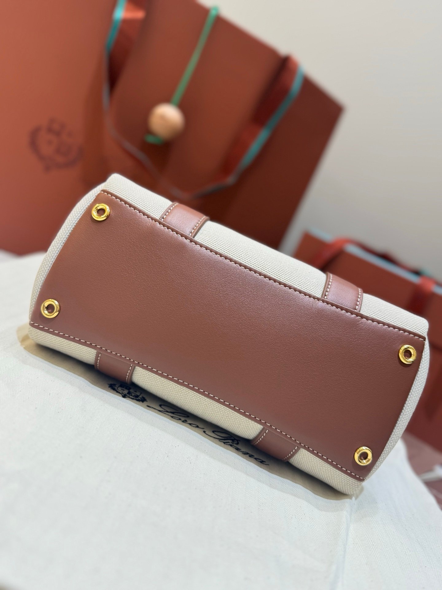 Loro Piana Loom L25 Handbag 25cm Quiet Luxury Calfskin and Canvas Top Handle Bag for Women
