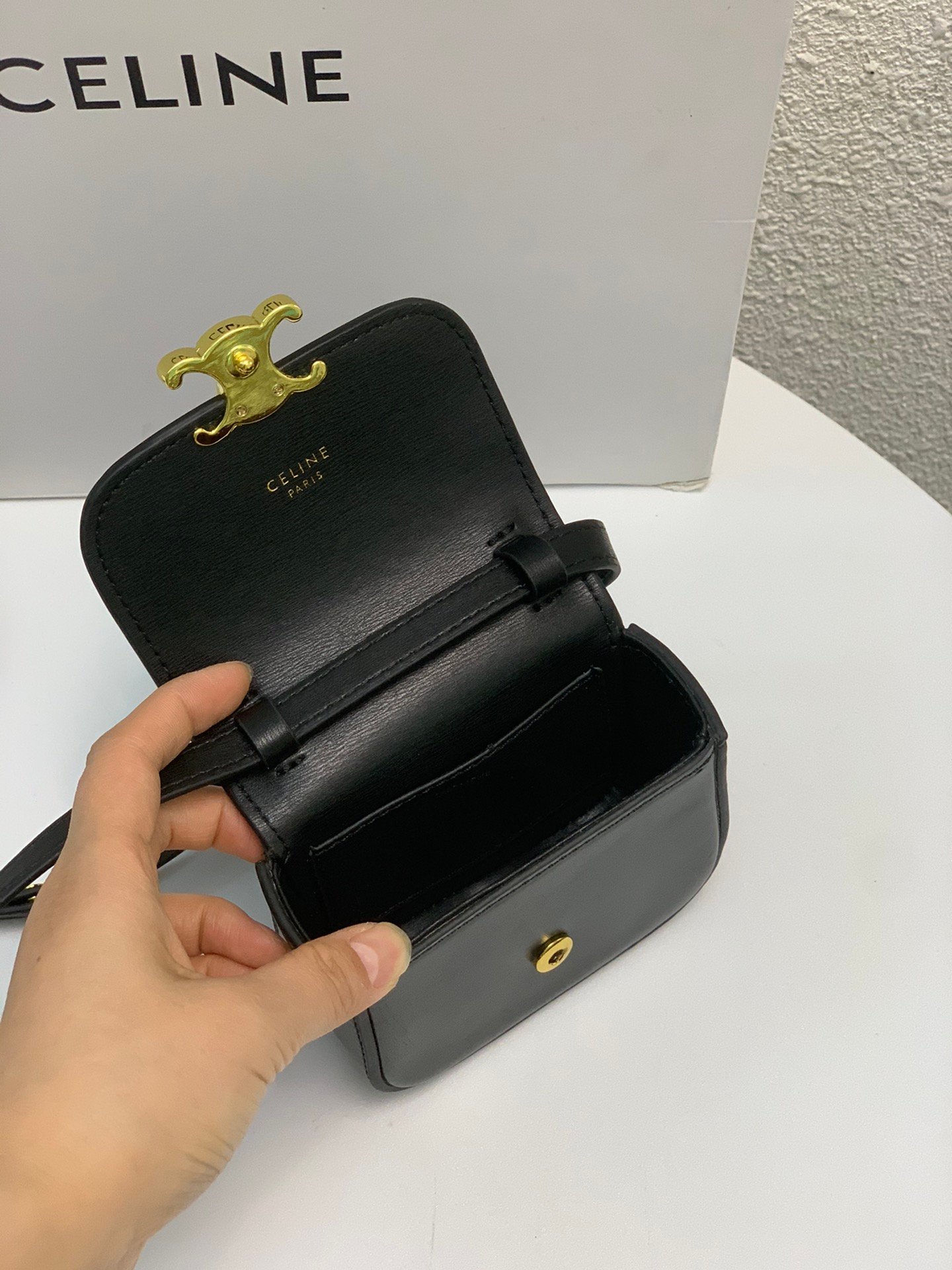 CELINE 2022SS Mini Triomphe Crossbody Bag 11cm Calfskin and Signature Canvas 16
