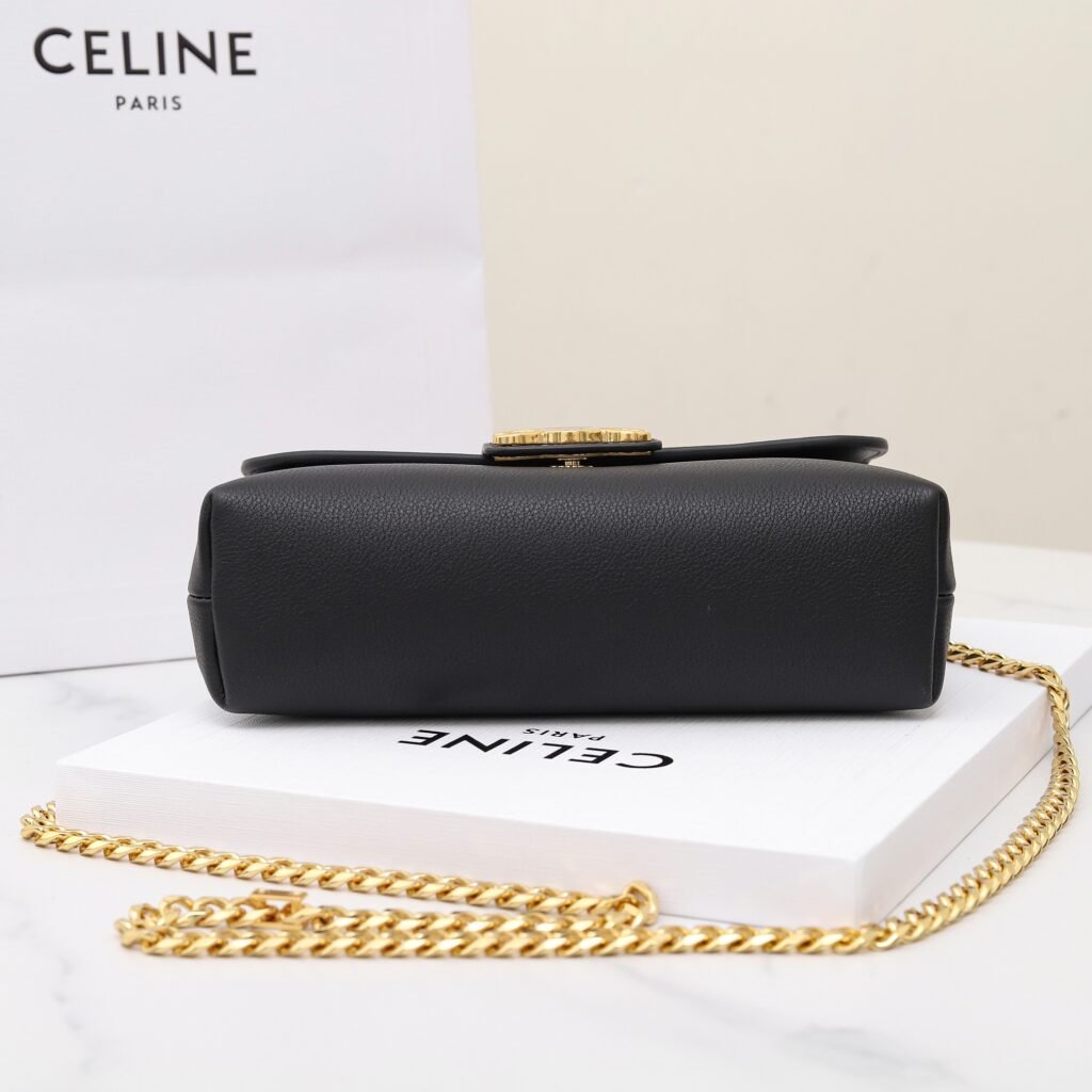 Celine Triomphe Chain Bag 21cm Calfskin Craftsmanship Black & Taupe Flap Bag – Image 10 Celine Triomphe Chain Bag 21cm Calfskin Craftsmanship Black & Taupe Flap Bag – Image 10
