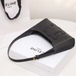 CELINE Triomphe Embossed Calfskin Shoulder Bag Matte Leather Mini Hobo Underarm Bag Handbag for Women 16
