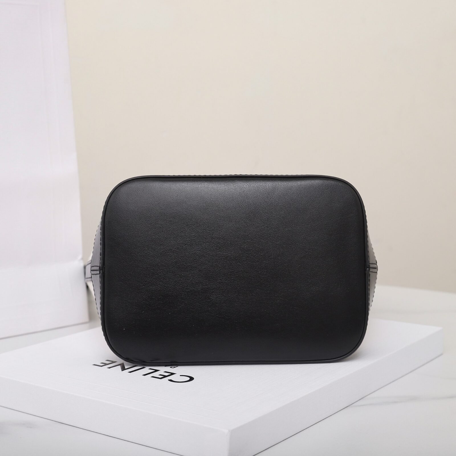 CELINE Triomphe Small Bucket Bag 22x17cm Canvas and Calfskin 3D Logo Shoulder Bag for Women Tan and Black 16