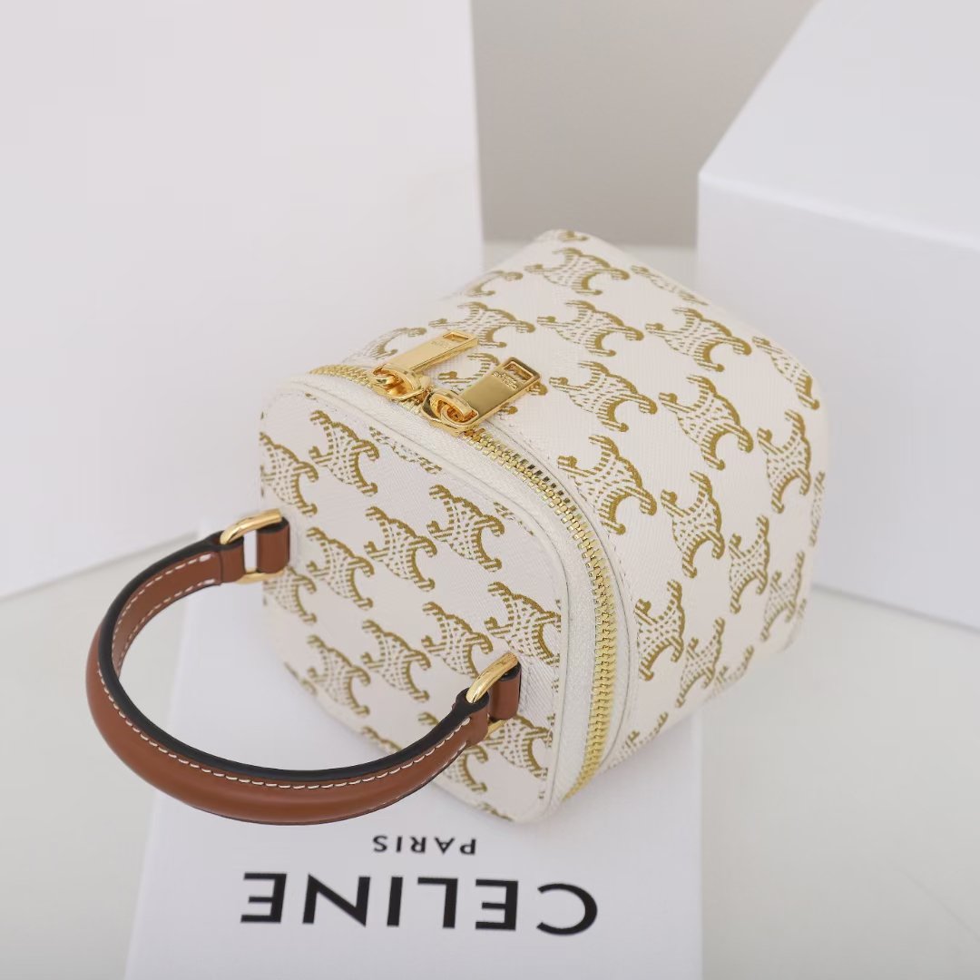 CELINE Mini Vanity Case 9.5cm Triomphe Canvas with Calfskin Leather Small Crossbody Vanity Box Bag 16
