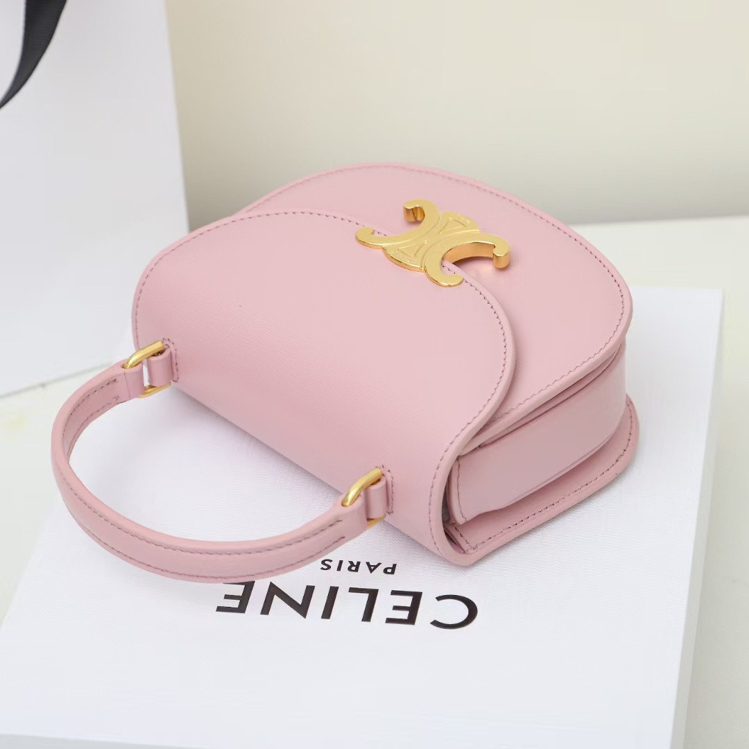 Celine Mini Besace Triomphe Bag 15.5cm Shiny Calfskin Top Handle Saddle Bag Premium Grade Crossbody 16