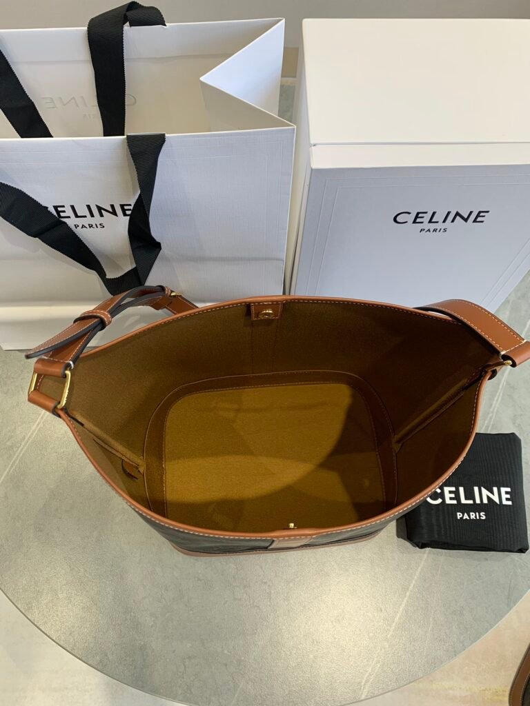 Celine Triomphe Canvas Bucket Bag Vintage Large and Small Size Shoulder Bag – Image 11