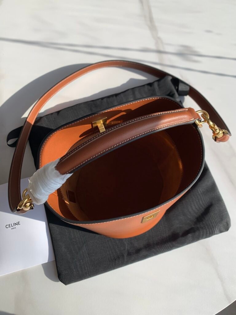 CELINE Teen Bucket 16 Bag Houndstooth vs. Tan Calfskin Handbags &ndash; Image 12