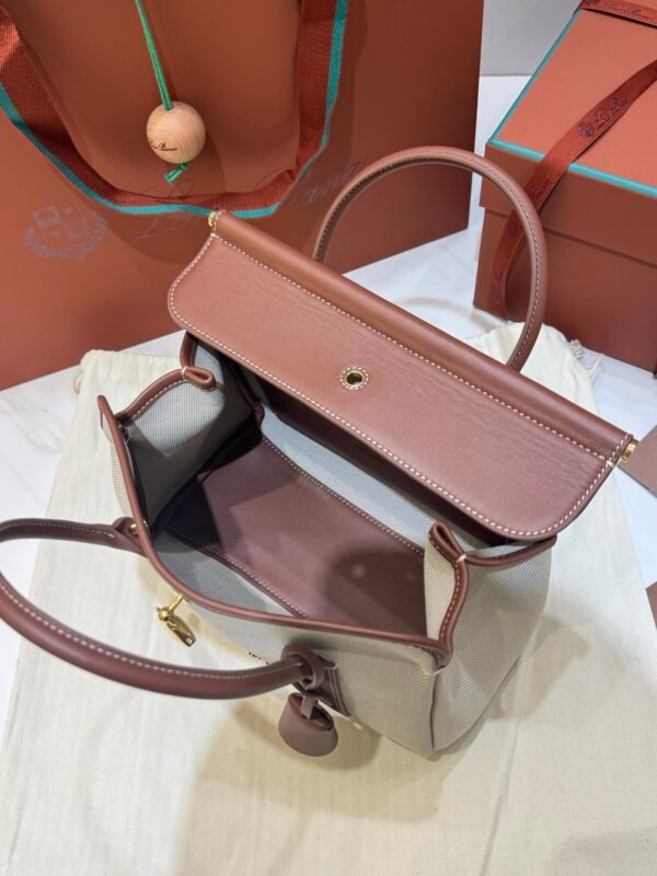 Loro Piana Loom L25 Handbag 25cm Quiet Luxury Calfskin and Canvas Top Handle Bag for Women