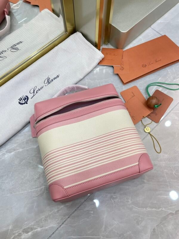 16 Loro Piana L23.5 Extra Pocket Backpack Striped Canvas Calfskin Leather Mini Bag Versatile 2-Way Top Handle Convertible Shoulder Bag