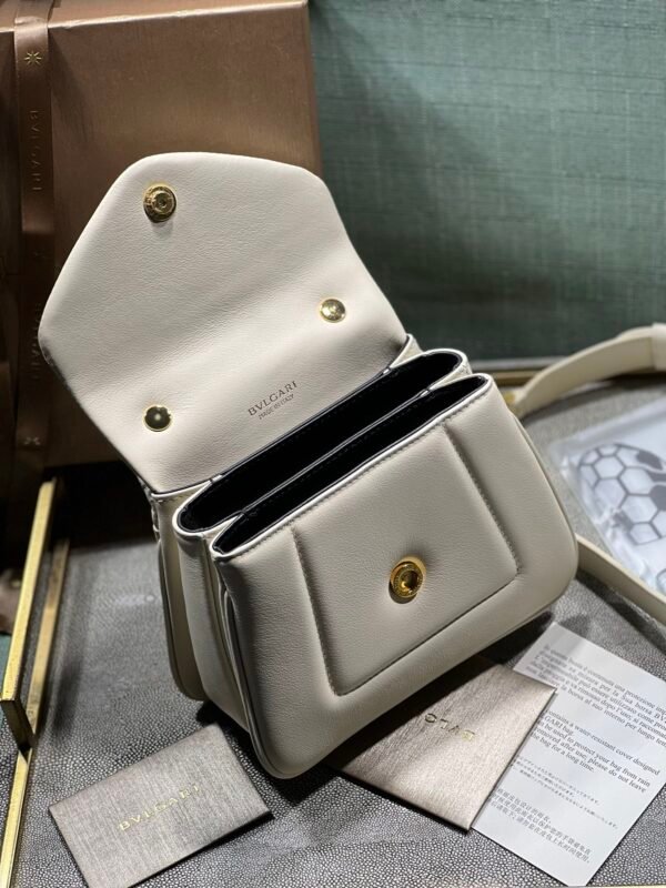 16 BVLGARI Serpenti Reverse Small Quilted Calfskin Top Handle Bag 20cm with Snake Metal Handle and Iconic Magnetic Chain Crossbody Strap