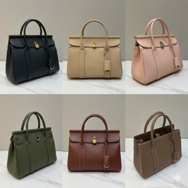 Loro Piana Loom L25 Grained Leather Handbag 25cm Top Handle Tote with Detachable Strap and Padlock Crossbody Bag for Women