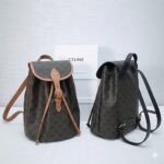 CELINE Triomphe Canvas & Calfskin Folco Backpack 23x30x16cm Timeless Vintage Drawstring Rucksack 17