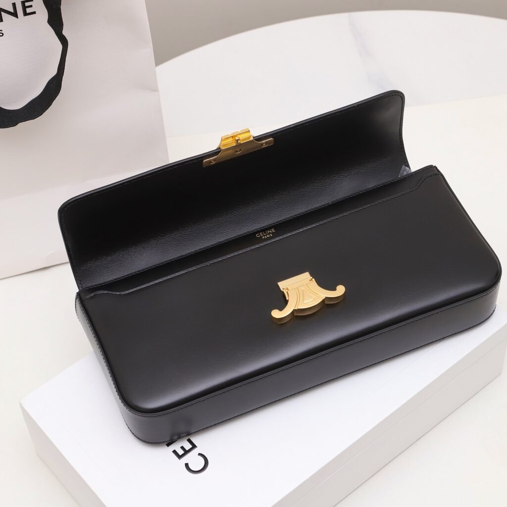 Celine Triomphe Chain Bag 33cm Shiny Calfskin Leather Underarm Bag – Image 12 Celine Triomphe Chain Bag 33cm Shiny Calfskin Leather Underarm Bag – Image 12