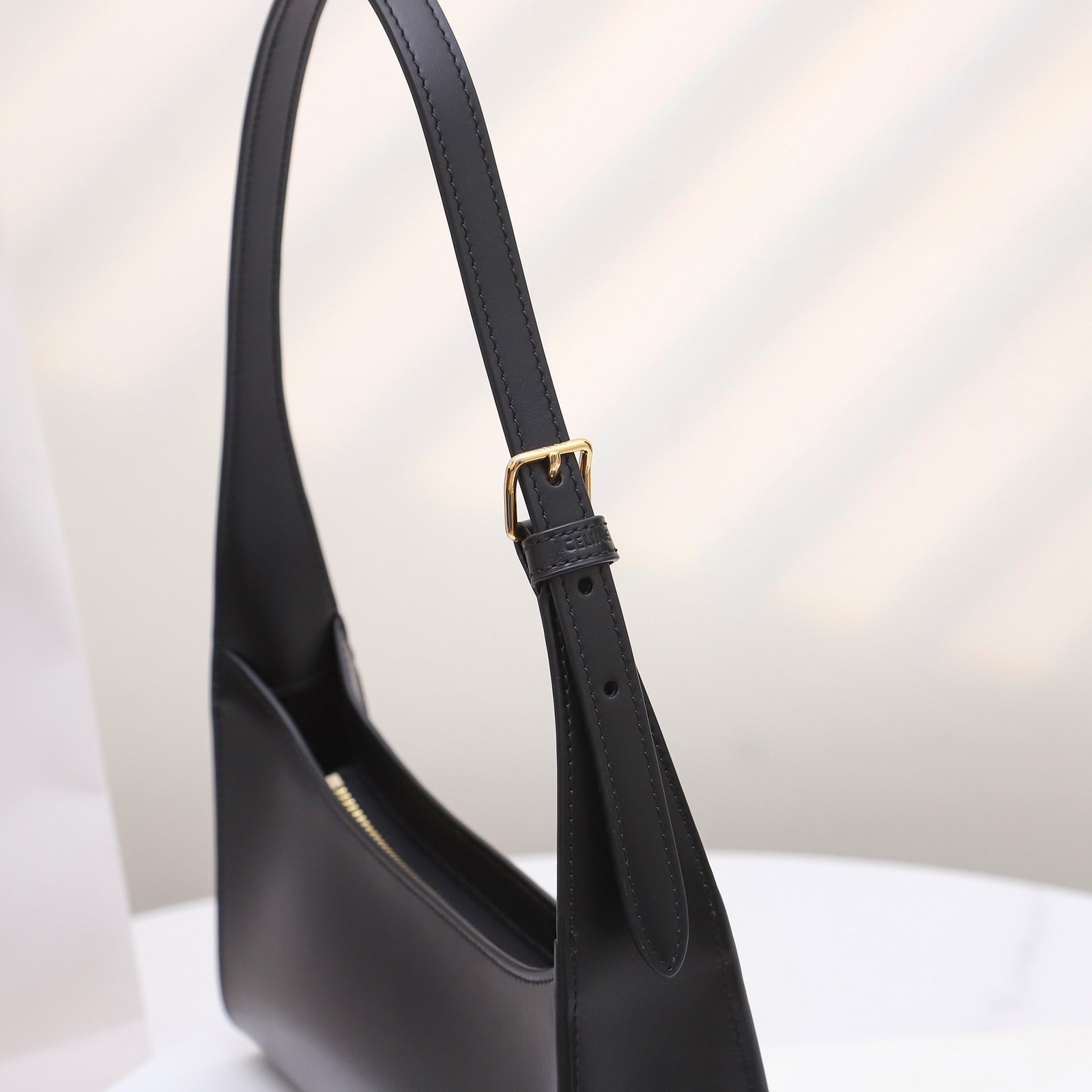 CELINE Triomphe Embossed Calfskin Shoulder Bag Matte Leather Mini Hobo Underarm Bag Handbag for Women 17